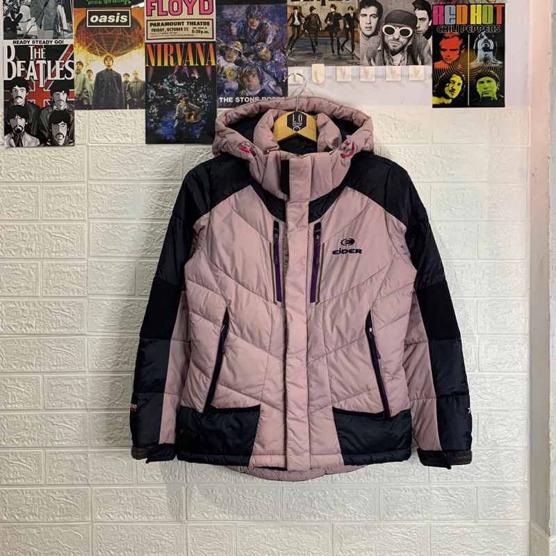 Jaket Tebal Outdoor Hoodie Puffer Down Jacket Pria / Wanita Eider Ungu Terang