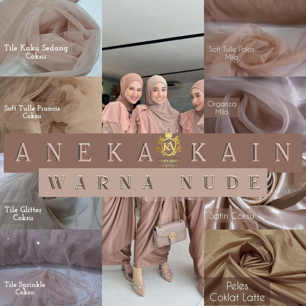 Bahan Kain Bridesmaid Termurah Warna Nude Kulit Coksu Milo Kain Satin Tulle Dot Velvet Polos Premium
