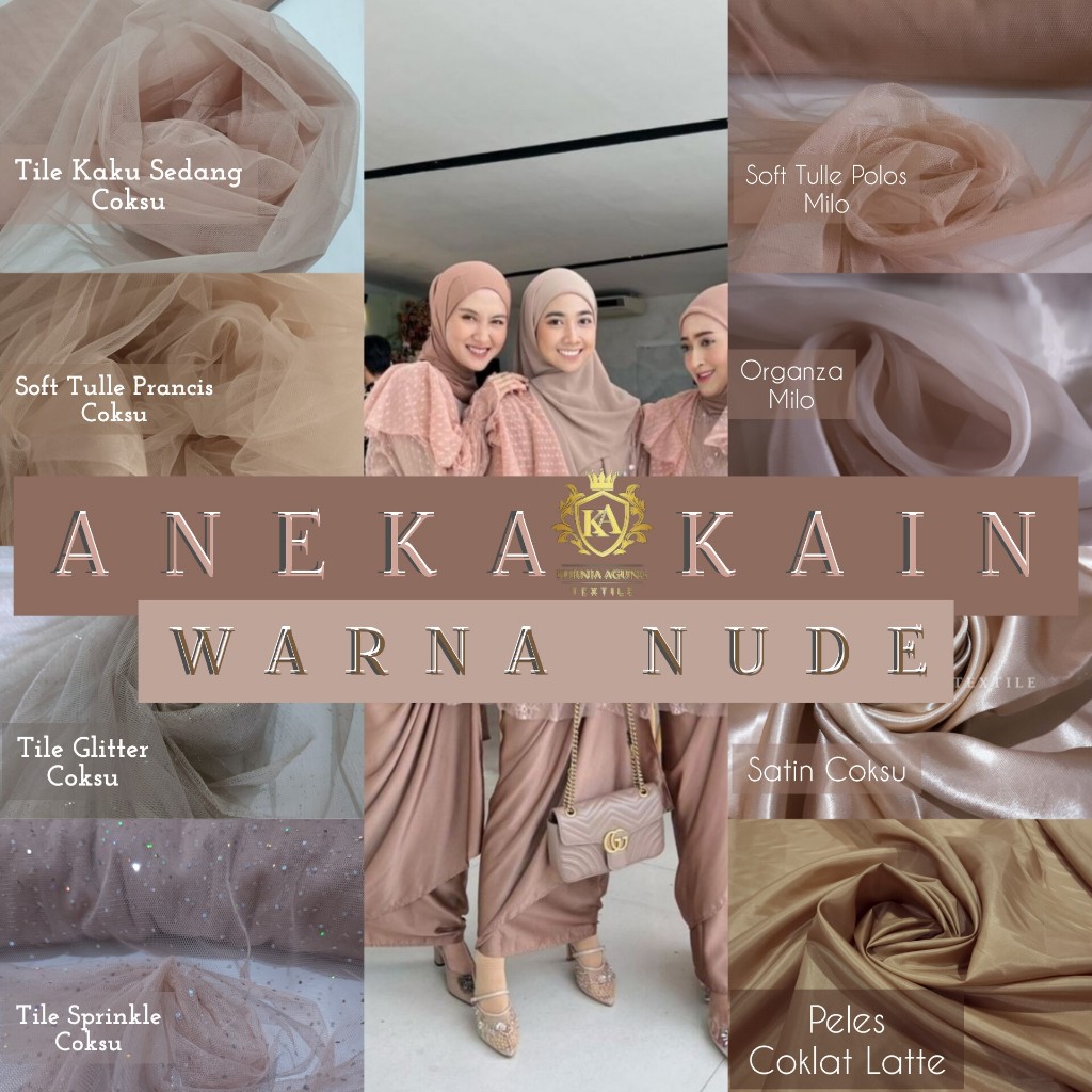 Bahan Kain Bridesmaid Termurah Warna Nude Kulit Coksu Milo Kain Satin Tulle Dot Velvet Polos Premium Grade A per 0.5meter