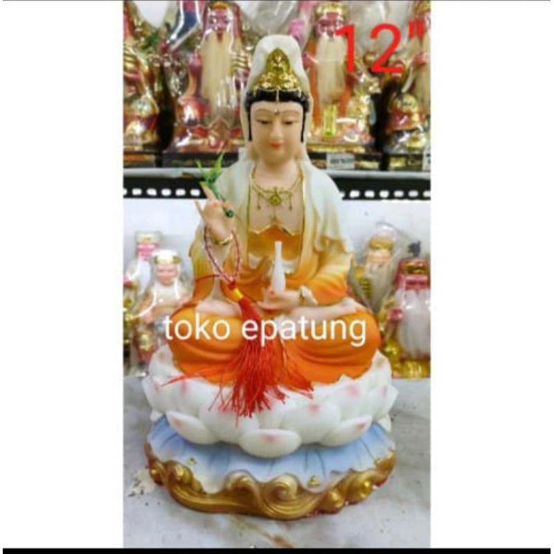 patung dewi kwan im/ kwan in/ guan yin- emas- 12inch- marmer