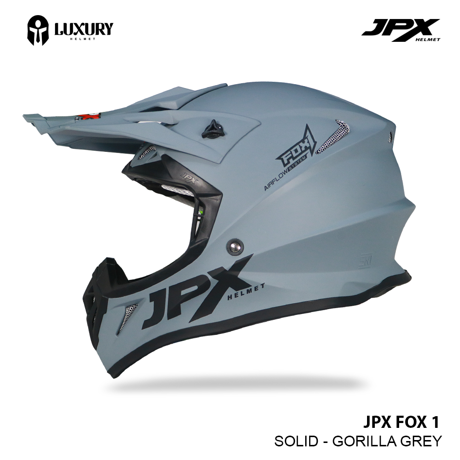 Helm Trail Motocross JPX Fox1 Solid Warna Gorilla Grey Doff