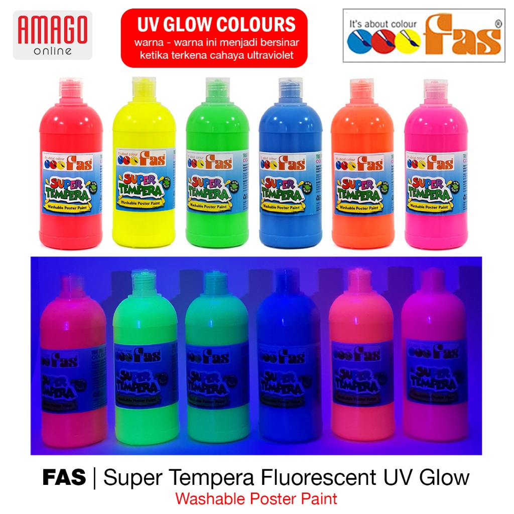 

Cat Poster Lukis FAS Super Tempera Fluorescent UV Glow Paint - 500 ml - Harga Satuan - Pilih Warna