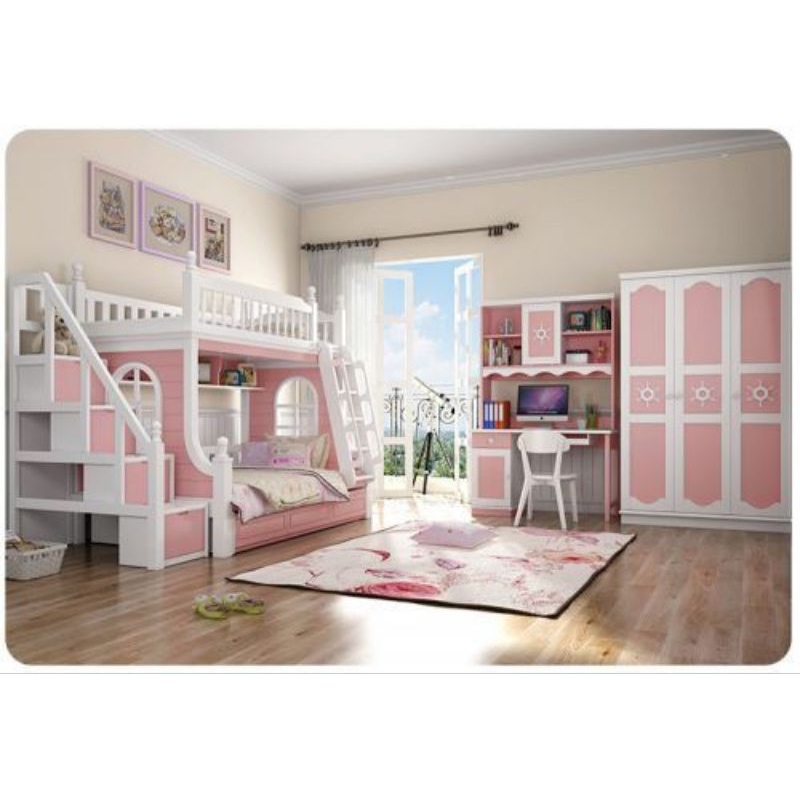 set kamar tidur anak perempuan / tempat tidur tingkat anak / set rangjang anak perempuan