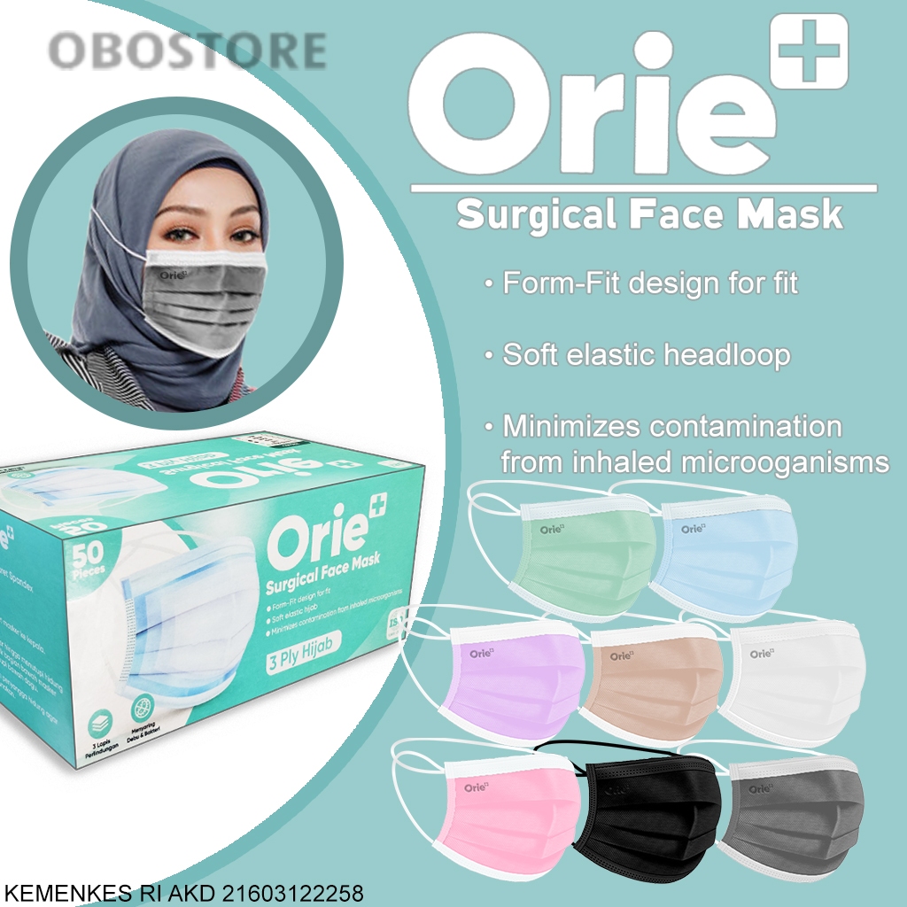 Masker Headloop 3ply Orie+ Hijab Medis isi 50 pcs