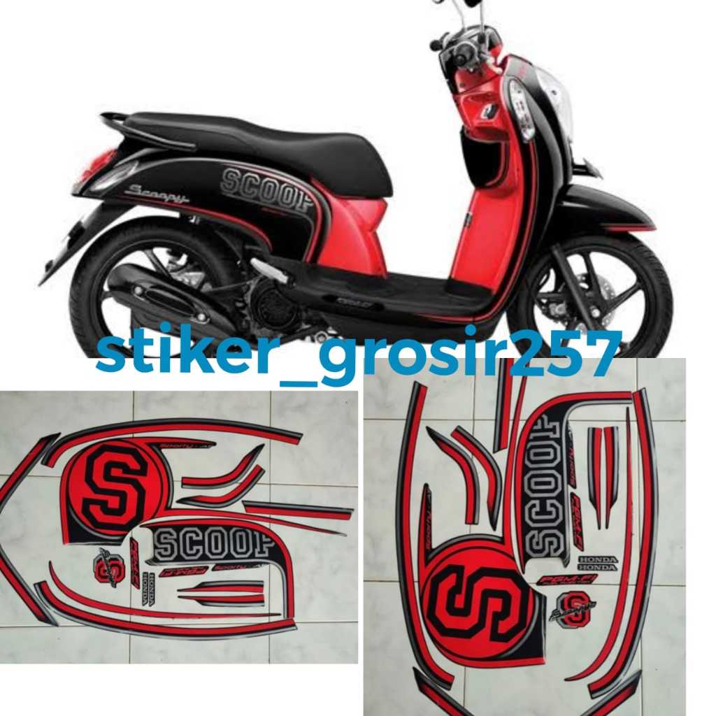 STIKER STRIPING LES LIST BODY MOTOR HONDA SCOOPY FI SPORTY 2014 HITAM MERAH