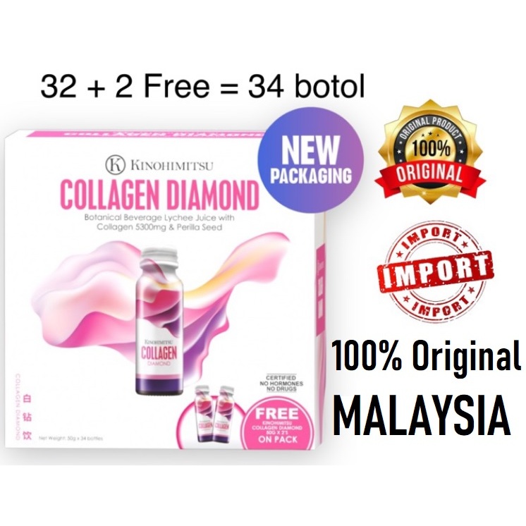 

MALAYSIA 32 Botol Free 2 Botol = 34 Botol Kinohimitsu Collagen Diamond 5300mg 5300 mg Japan Drink J'pan