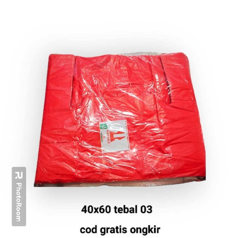 [ isi 50 ] kantong kresek merah 40x60 tebal gapura