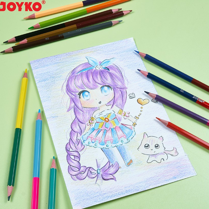 

←➲❊✩ Bi Duo Color Pencil / Pensil Warna 2 Dua Sisi Joyko CP-Bi100 12 Warna