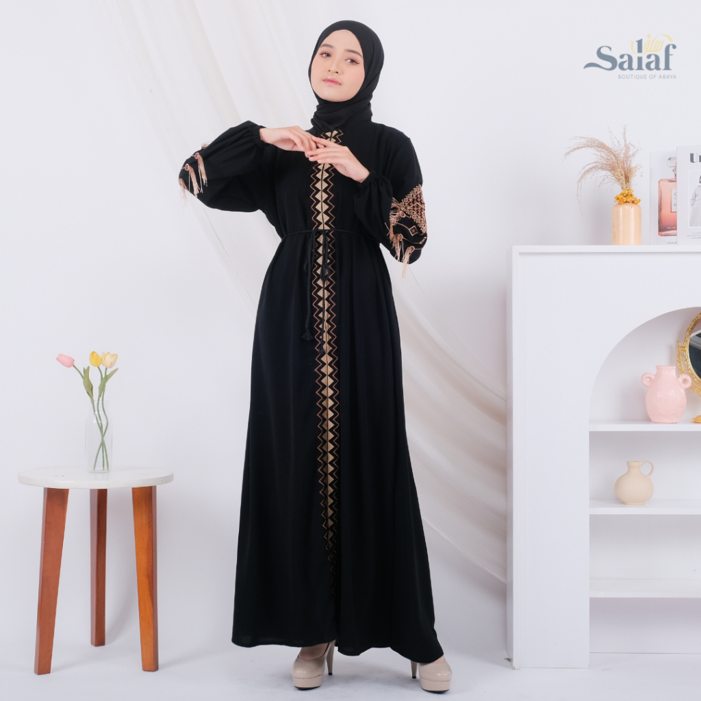 Abaya Turkey | Gamis Hitam Resleting Depan