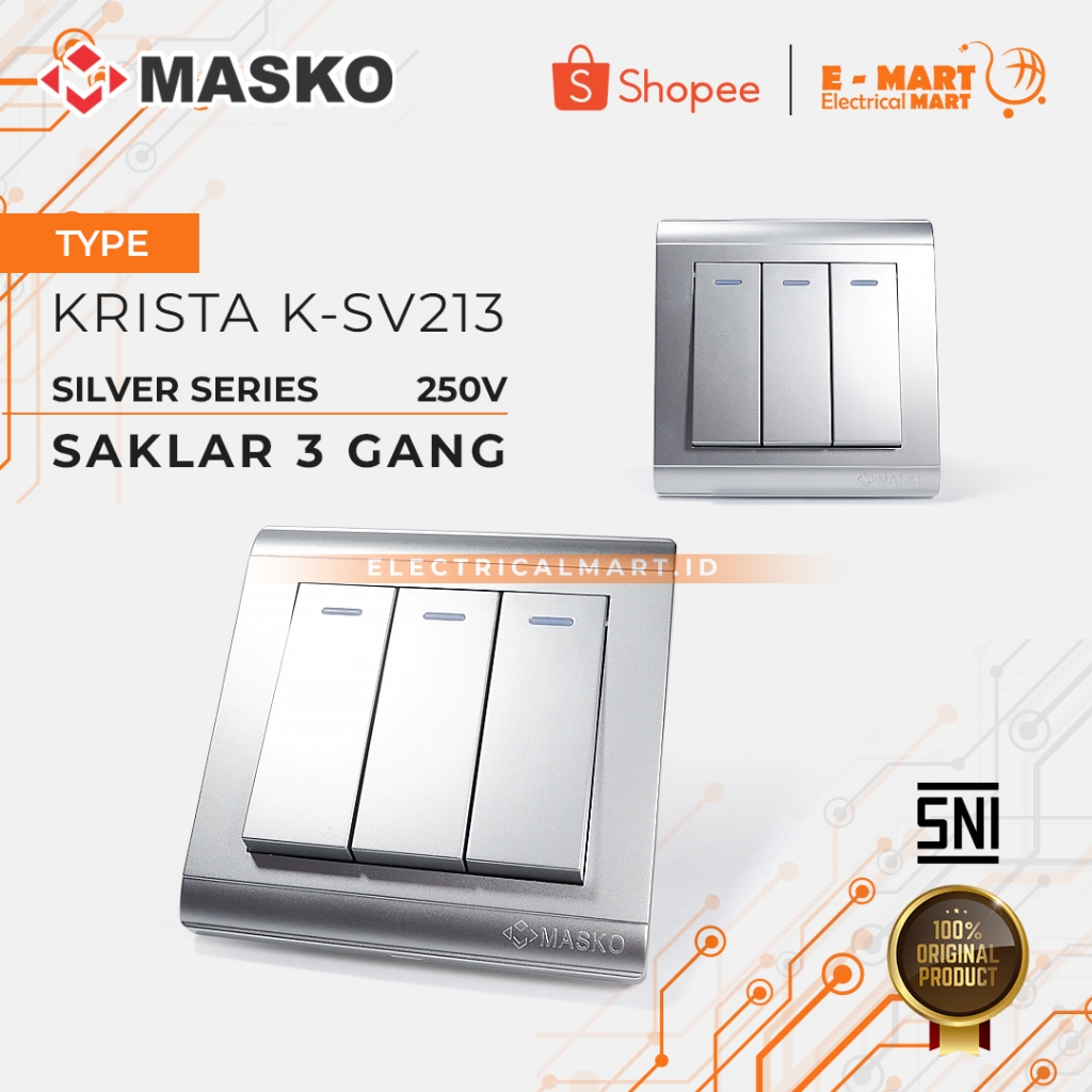 MASKO KRISTA Silver Saklar Triple K-SV213 Cetekan Masko Minimalis