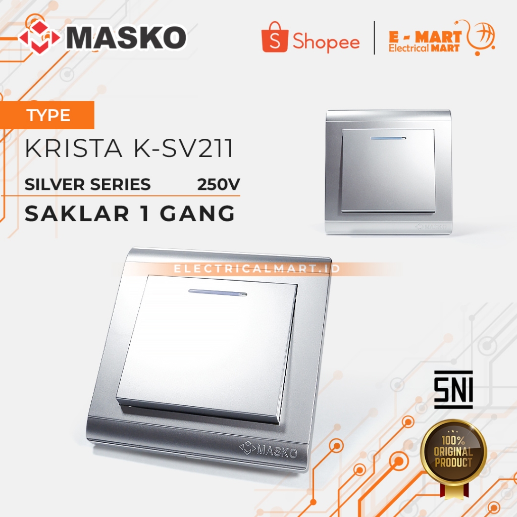MASKO KRISTA Silver Saklar Tunggal / Saklar ENGKEL K-SV211 Cetekan 1 gang Minimalis