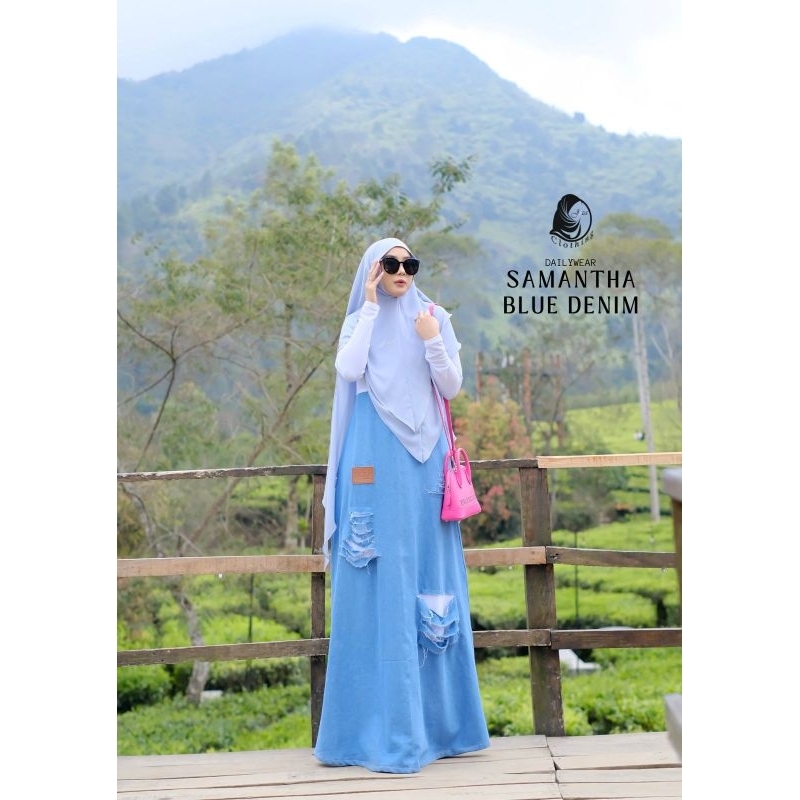 PO 5MINGGU DW SAMANTHA BLUE DENIM JEANS WASH DAILY WEAR DRESS SYARI BY JOZA CLOTHING