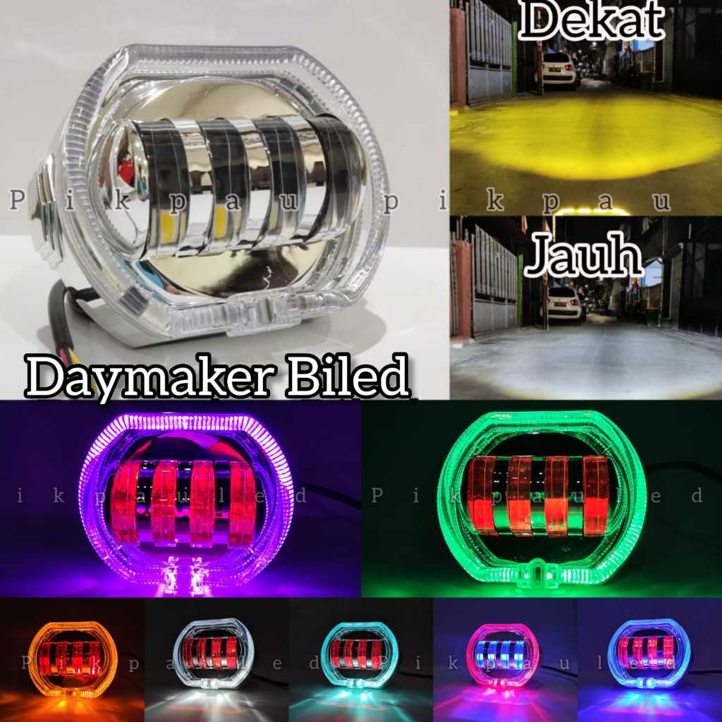Lampu Tembak LED Projie Biled + Shroud 8D 4 Lensa Dengan Devil Eye Original Super Terang High Low 40