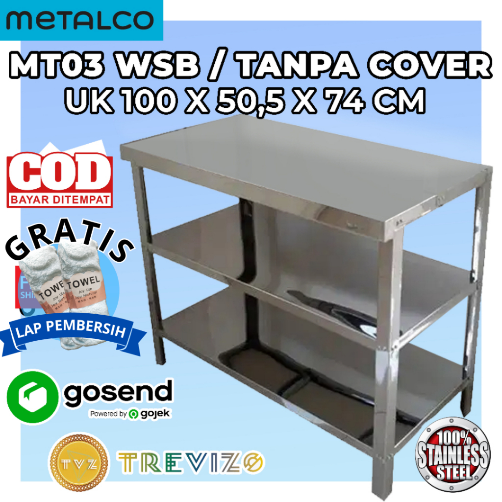 Meja Stainless Steel Metalco MT03 WSB Tanpa COVER Meja Dapur minimalis. Meja Kompor kompor 2 tungku