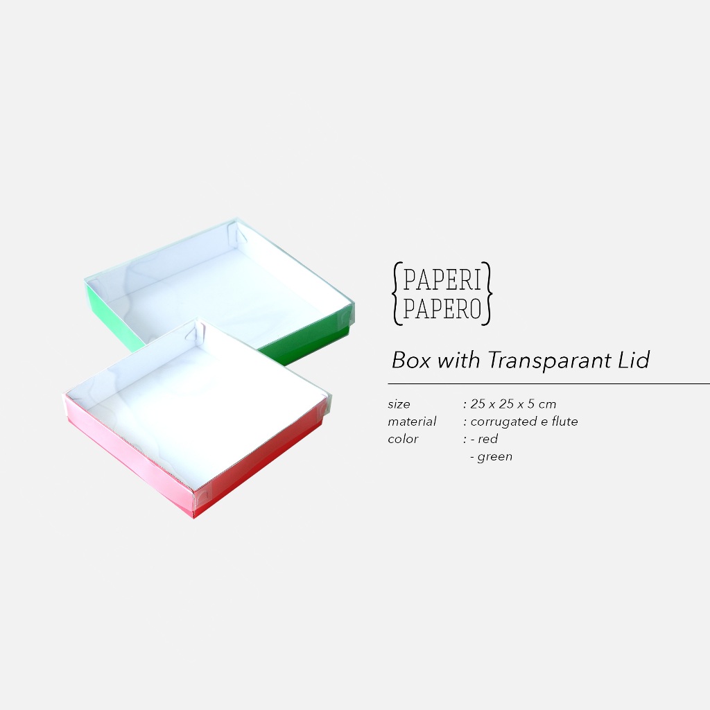

Box Tutup Transparan (25 x 25 x 5 cm) - Merah Hijau Mika