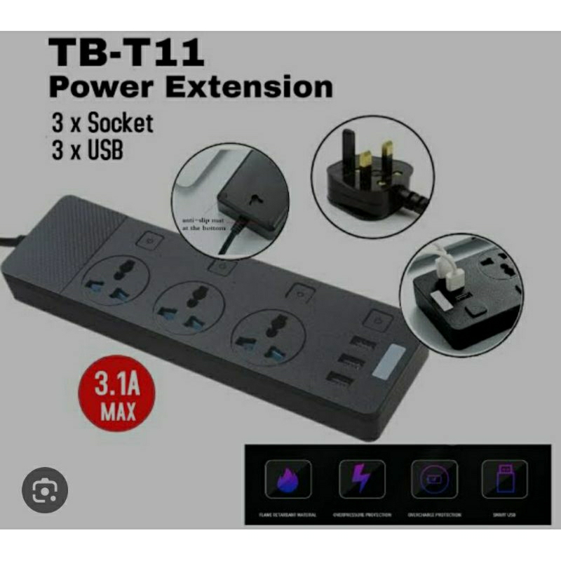 POWER SOCKET TB-T11 ADAPTOR CHARGER STOP KONTAK UNIVERSAL ORIGINAL