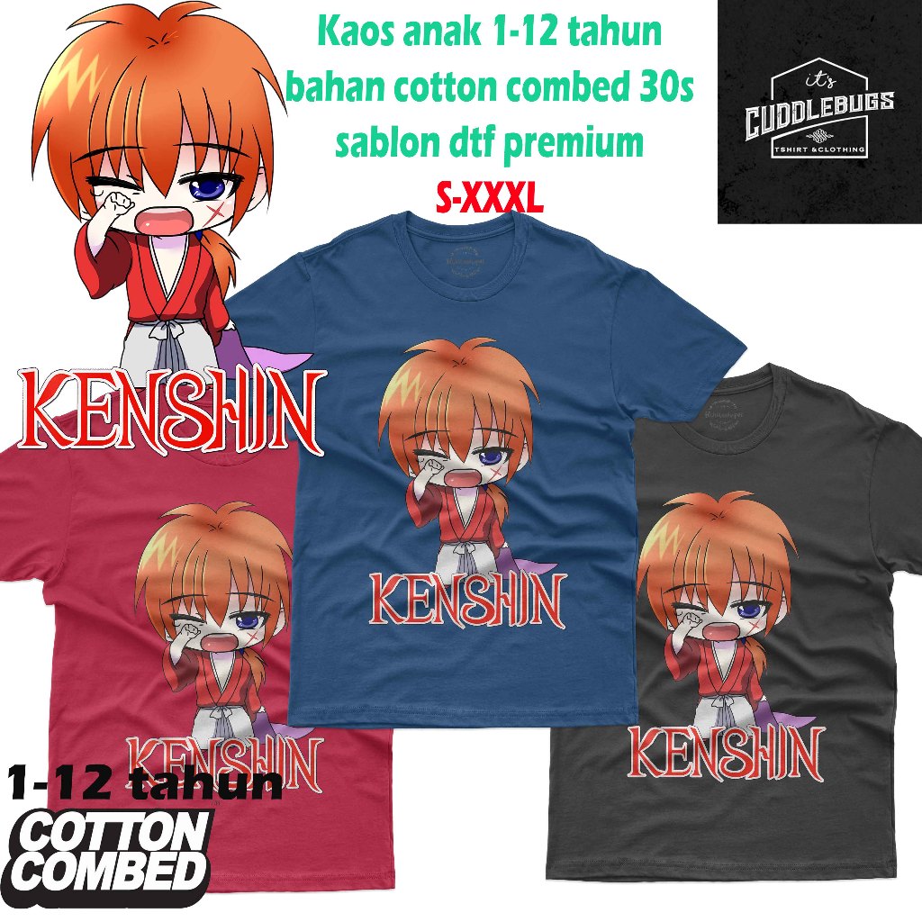 Baju Kaos Atasan Anak Laki-Laki Karakter Samurai X Kenshin