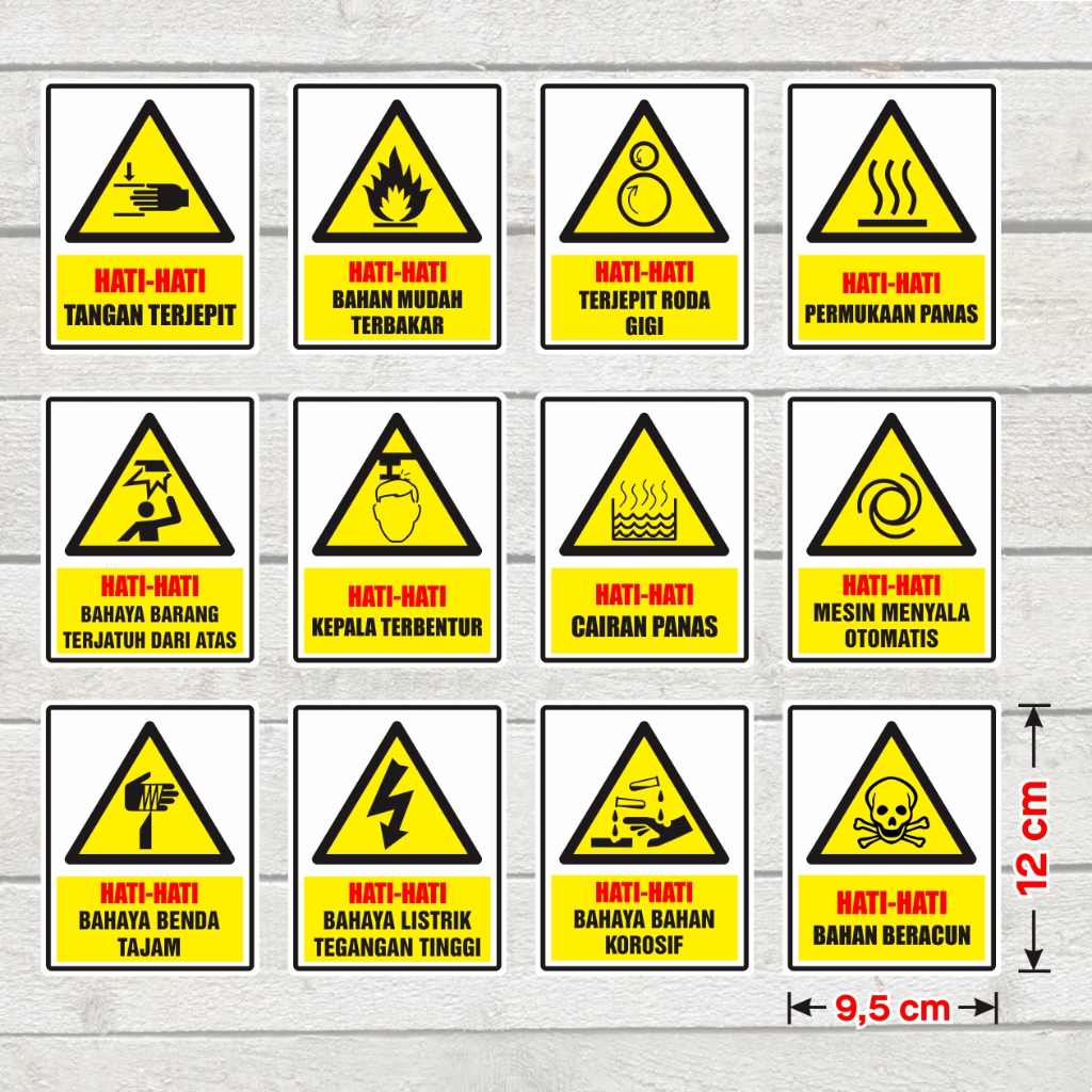 

Sticker Label Sign K3 Keselamatan dan Kesehatan Kerja Stiker Vinyl Tahan Air Marka Hati-hati 12 x 9,5 cm