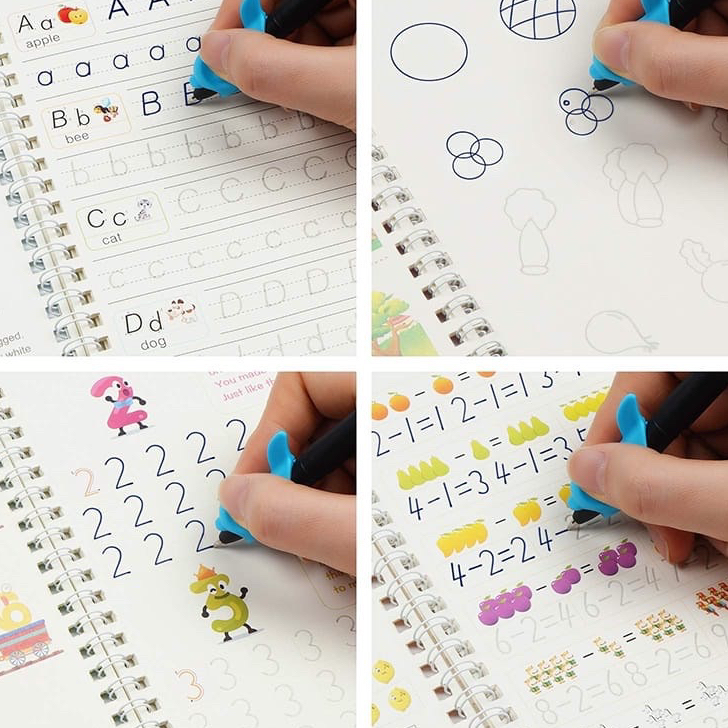 

➼➳✿✯ 4pcs sank magic book buku belajar menulis anak buku angka huruf buku edukasi anak tk sd paud