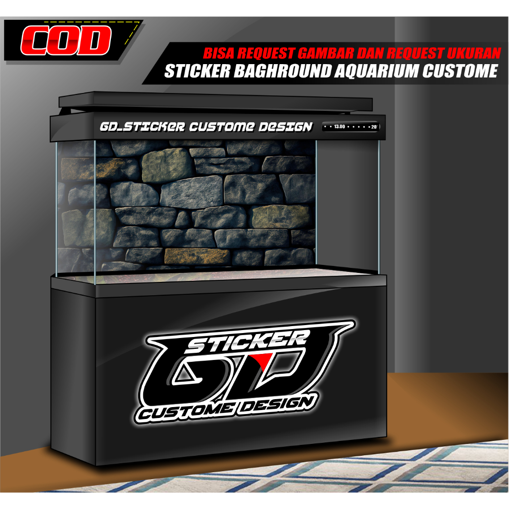 STICKER AQUARIUM / BACKGROUND AQUARIUM / WALLPAPER AQUARIUM ROCK / BATU / BEBATUAN 3D