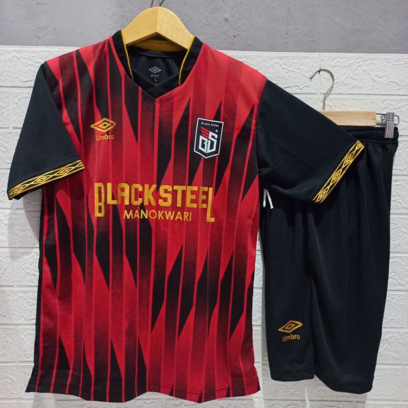 Stelan jersey sepakbola/futsal/badminton/bolavoly Blacksteel Manokwari dewasa pakaian olahraga
