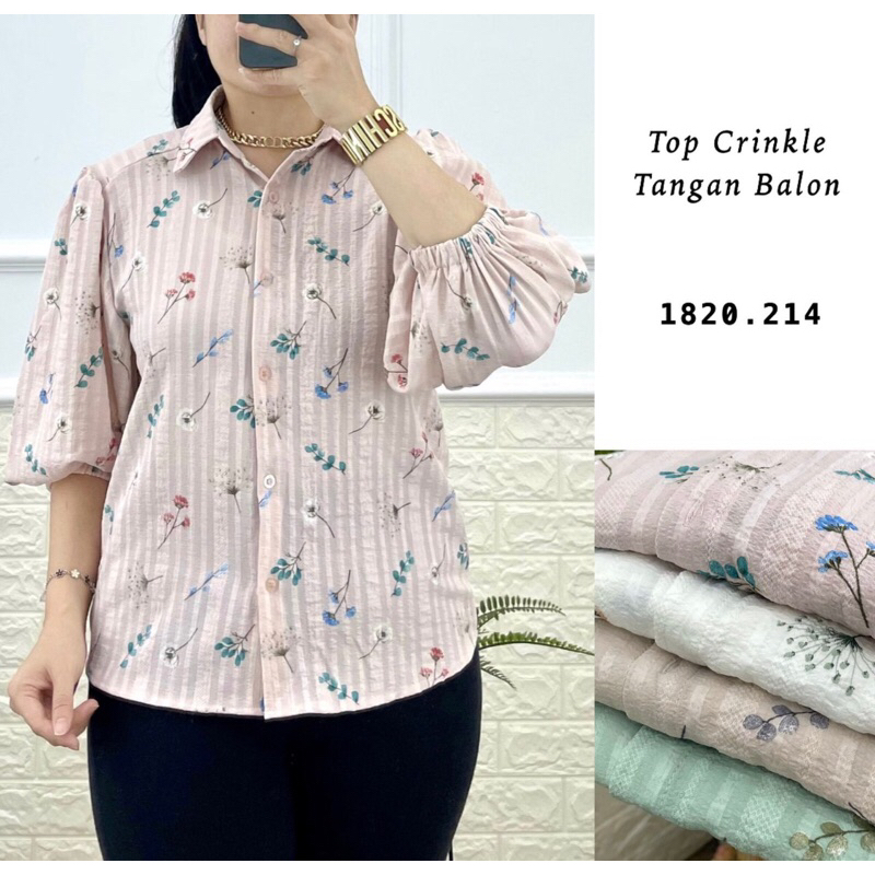 (❗️𝐓𝐄𝐑𝐁𝐀𝐑𝐔❗️) Kemeja Wanita Motif BUNGA DAUN KERUT Blouse Wanita Bahan Crincle Rayon Warna Acak