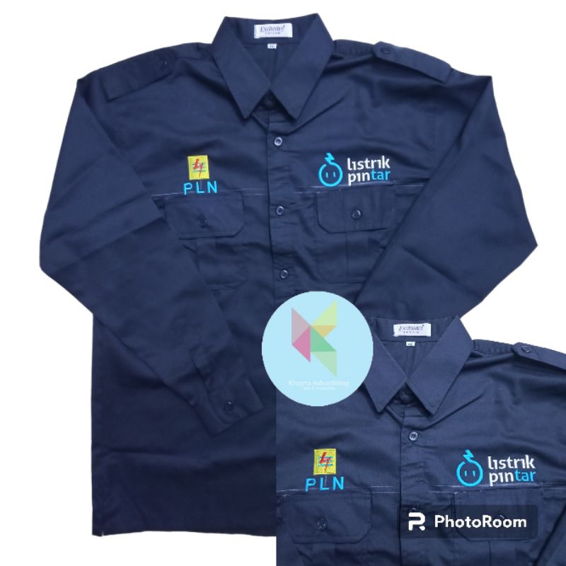 kemeja PLN listrik pintar baju PLN listrik pintar seragam PLN listrik pintar Navy lengan panjang