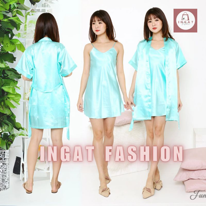 KIMONO SATIN 2 IN 1 BAJU TIDUR KIMONO DASTER SATIN POLOS IMPORT WANITA DEWASA-1/4000A
