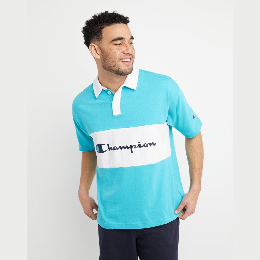 CHMPN Men's Middleweight Rugby Polo Script Logo Kaos Kerah Oversize