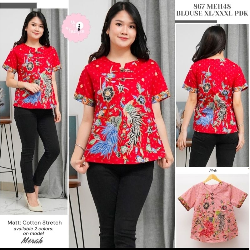 batik merah strecth - batik kekinian - kemeja batik lembut - batik cheongsam - atasan batik - cheong