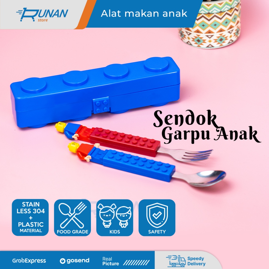 Sendok Garpu Anak - Set Sendok Makan Stainless - Peralatan Makan Anak Karakter Motif Lucu - Kotak Se