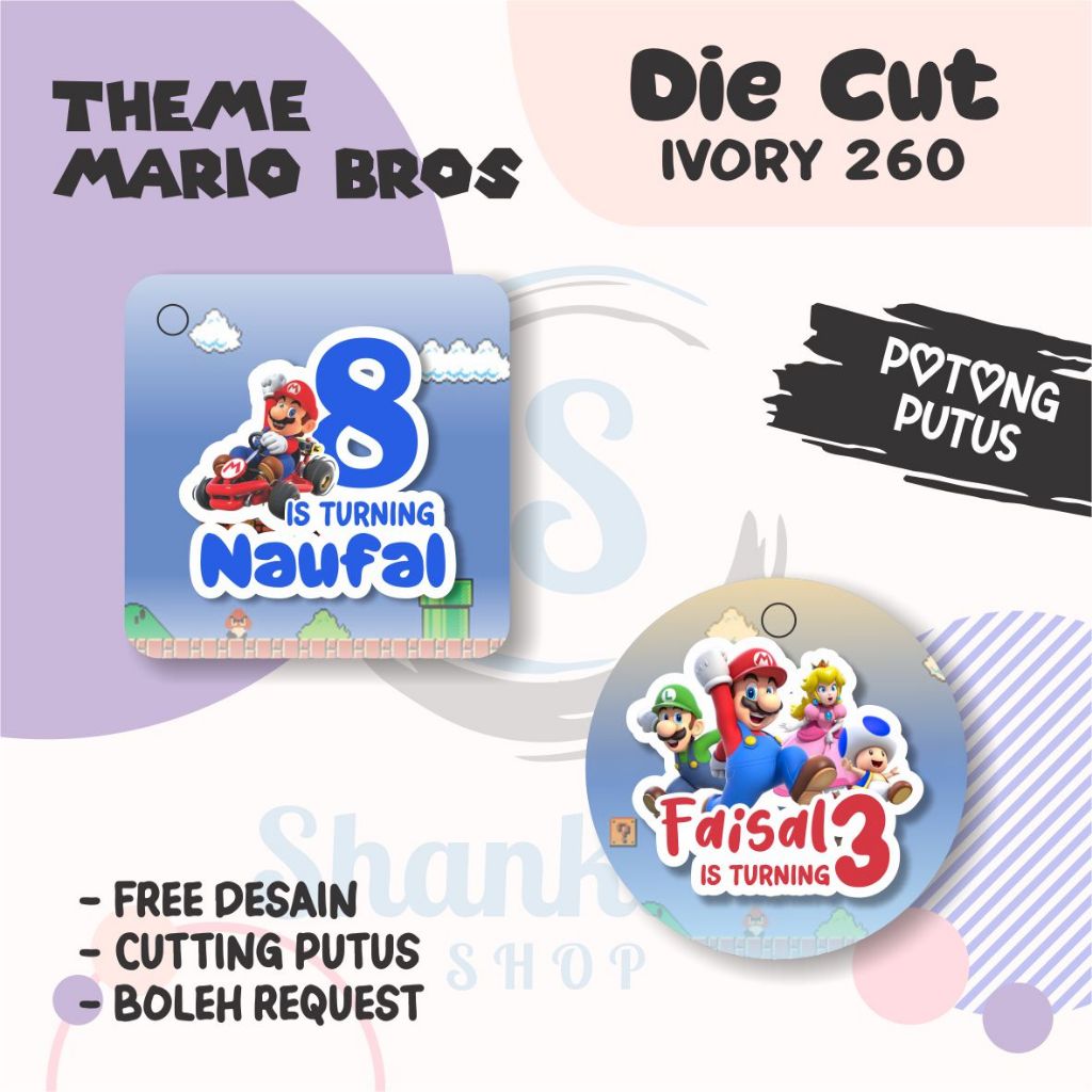 

Tag Bulat Kotak Ulang Tahun THEME MARIO BROS /Tag Label Ulang Tahun / Hangtag Hampers Custom