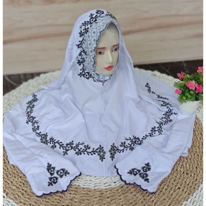 Mukena Terusan Langsungan Lajuran Dewasa Bordir Santri Putri Motif Kalung