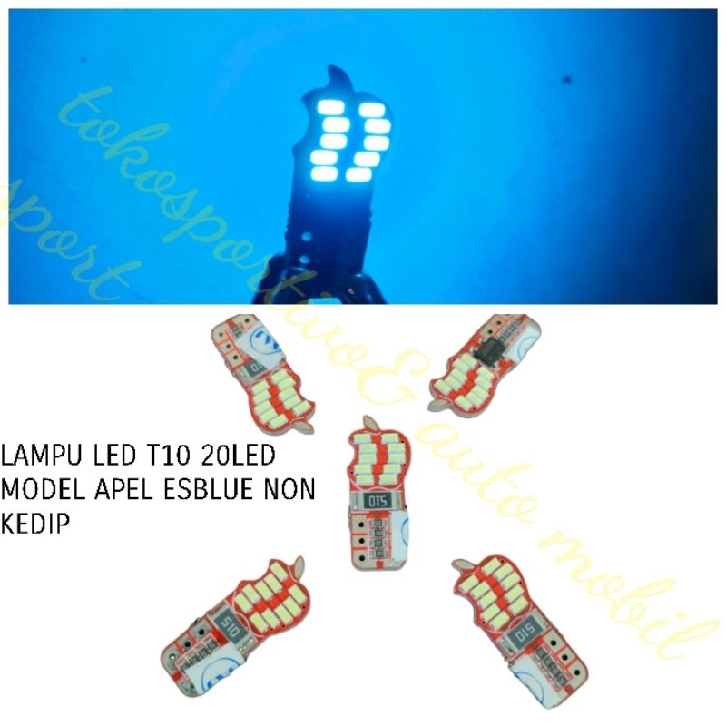 Lampu Bohlamp LED T10 20led esblue senja kotak Mobil motor model  apel