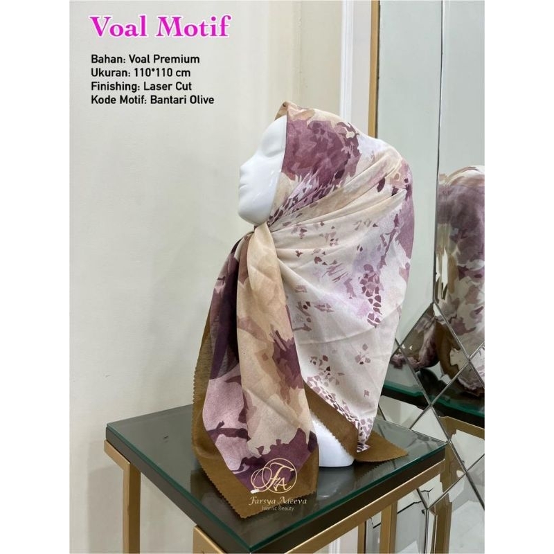 Hijab segiempat motif tari warna olive