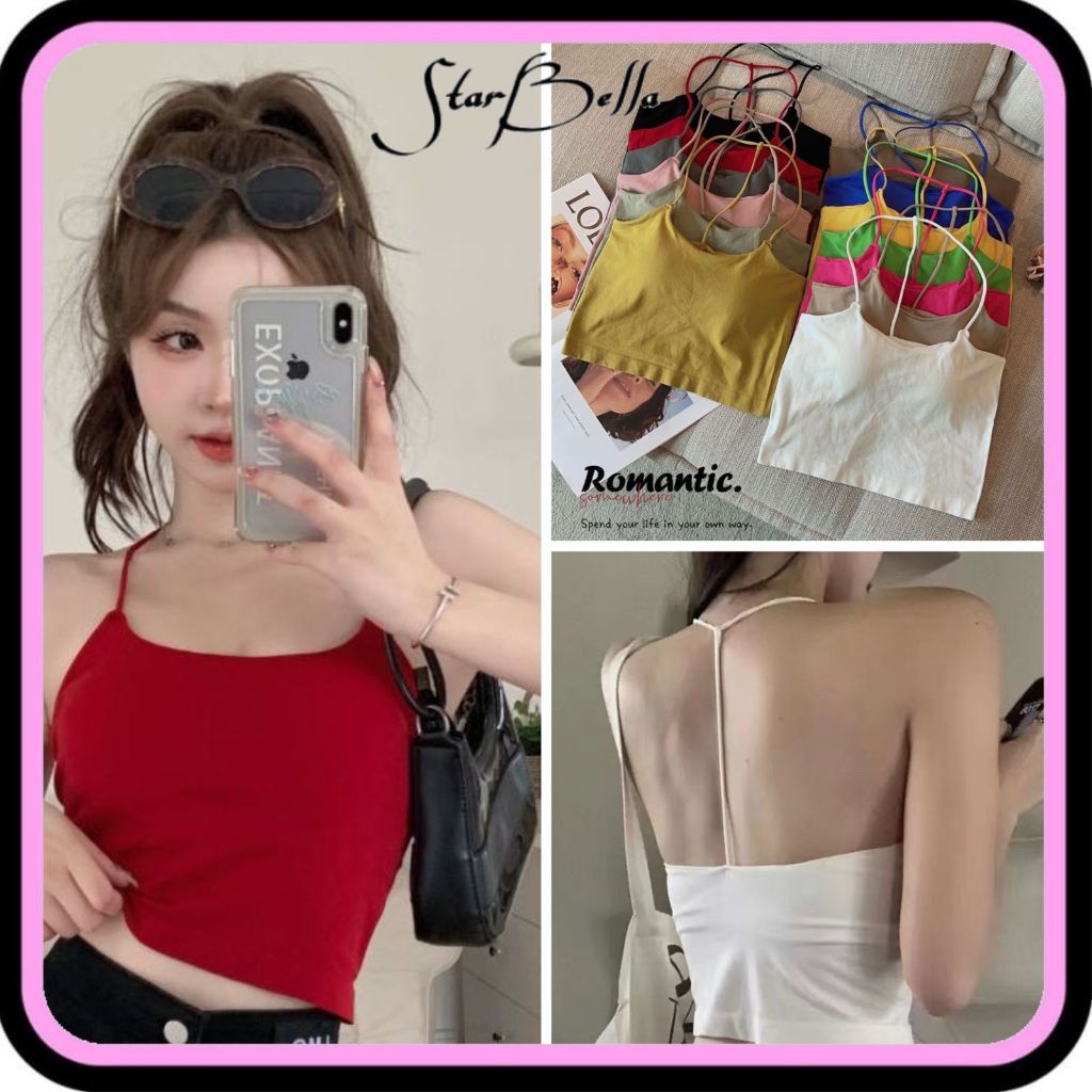 StarBella❤️Baju Tanktop Polos Halus Tanpa Kawat With Cup Tali Leher Bh Singlet Wanita Atasan Sexy Co