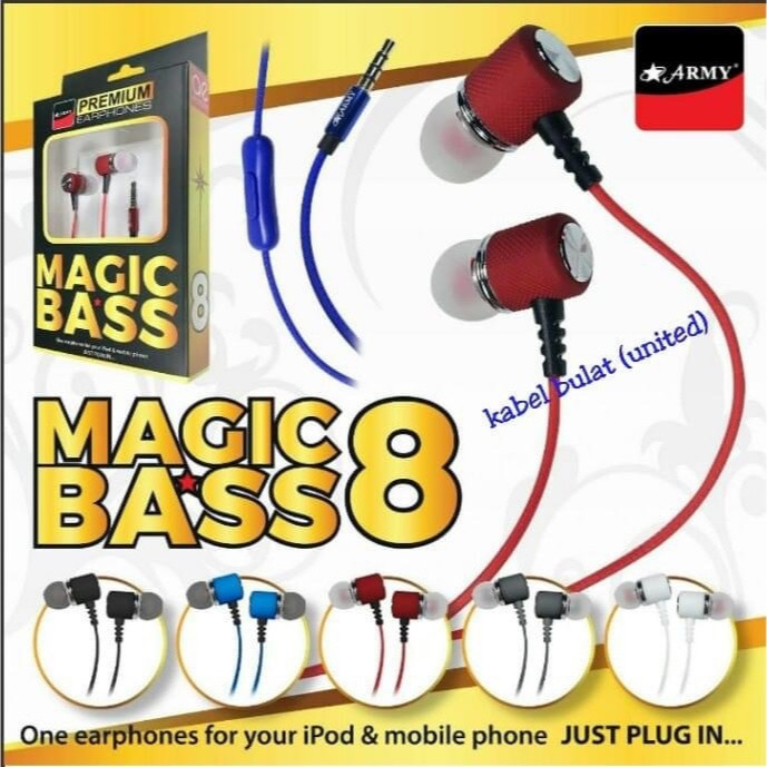 HEADSET EARPHONE ARMY MAGIC BASS STEREO HANDSFREE HF EARPHONE ARMY MAGICBASS ORIGINAL