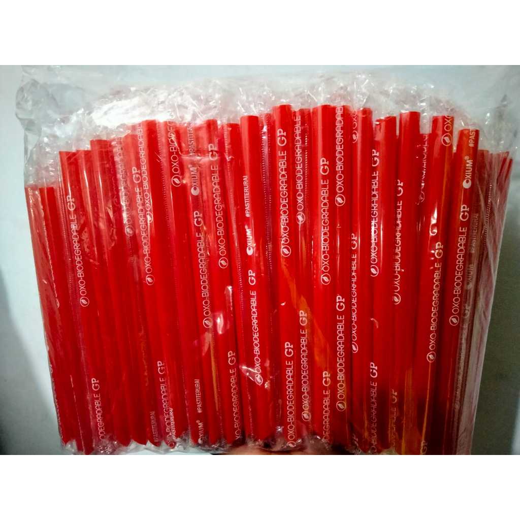 Sedotan Steril 12 mm x 21 cm Merah OXO (250 pcs) / Sedotan Murah.
