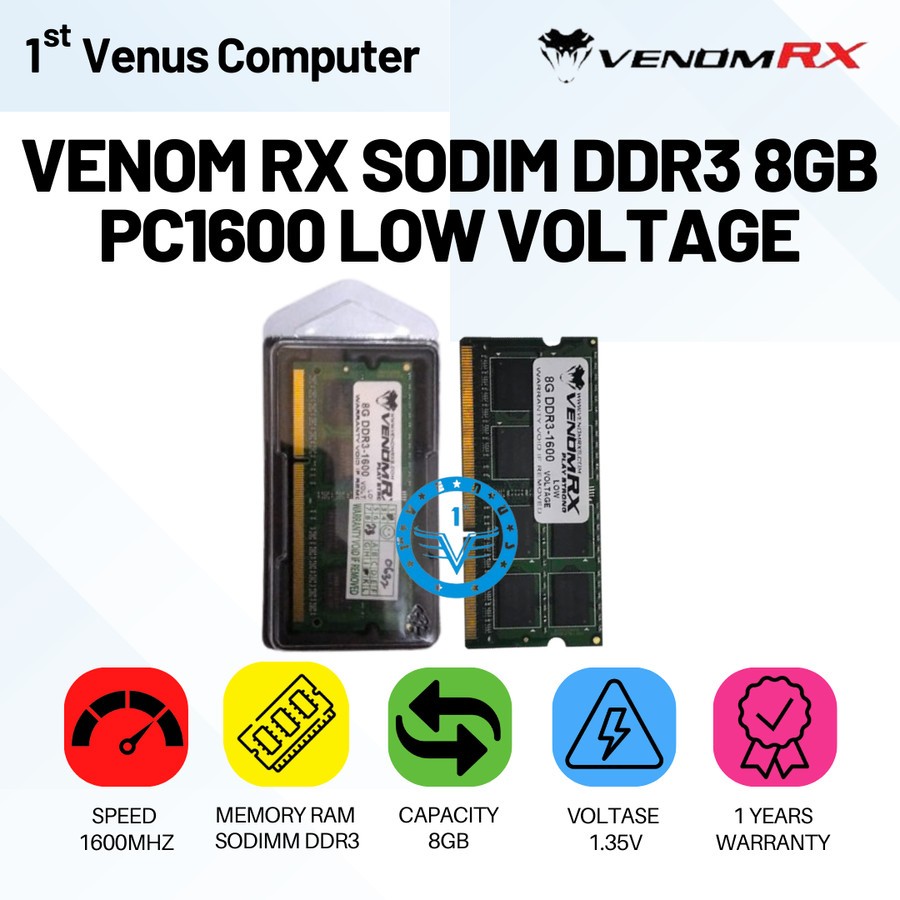 MEMORY LAPTOP VENOM RX SODIM DDR3 8GB PC1600 LOW VOLTAGE / MEM22-VEN / RAM LAPTOP DDR3 8GB VENOM RX 
