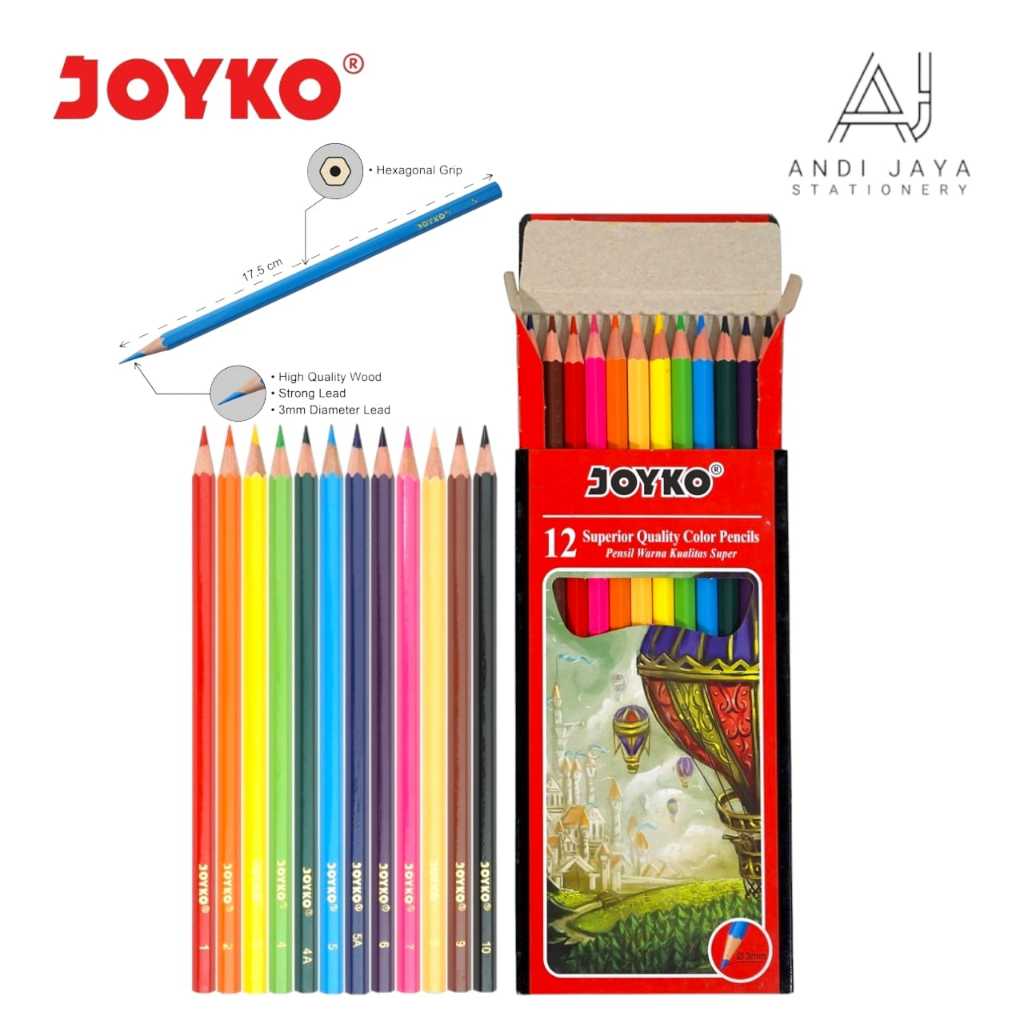 

Pensil Warna Joyko 12 Warna Panjang Merah CP-100 Superior Quality Color