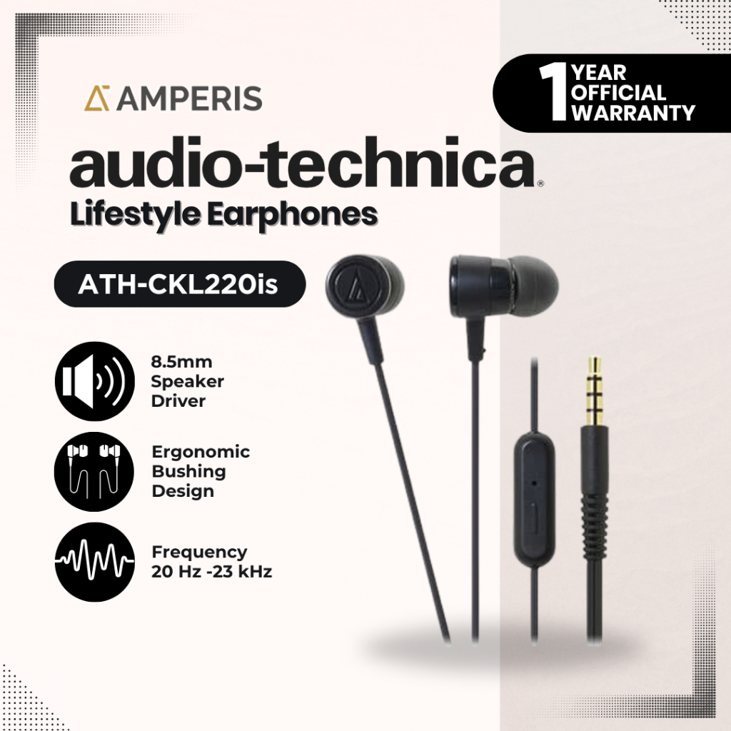 Audio Technica ATH-CKL220iS Inner Ear Headphone with Mic - Black
