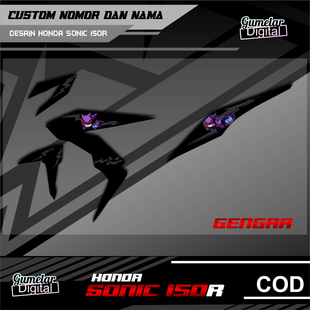 STRIPING SIMPEL HONDA SONIC150 R GENGAR POKEMON SUDAH DI CUTTING TINGGAL TEMPEL