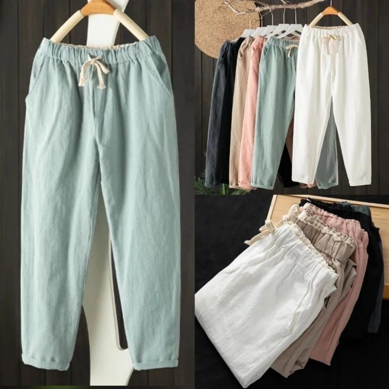 CELANA WANITA BAGGYPANTS katun Linen kekinian