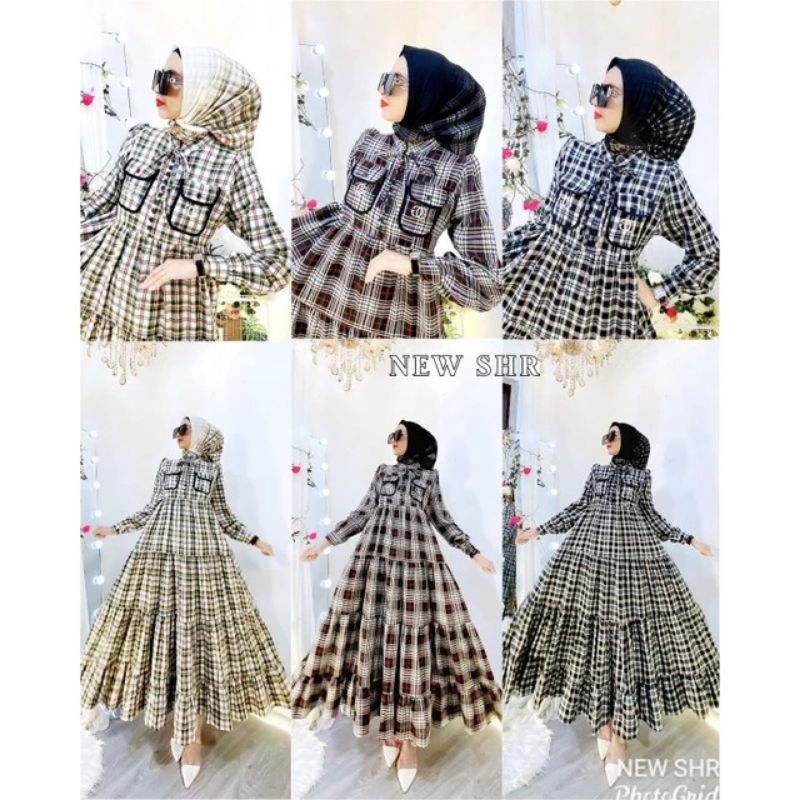 GAMIS SHR 100% ORI MIDI DRESS KATUN FLANEL KOTAK SYAHIRA