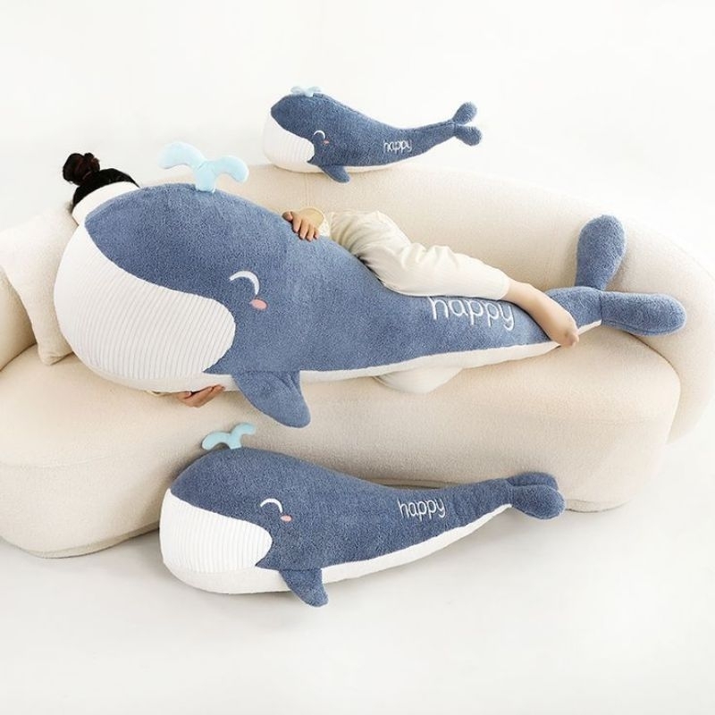 Boneka Whale Paus biru ukuran 60cm bahan plush mainan anak kado ulang tahun