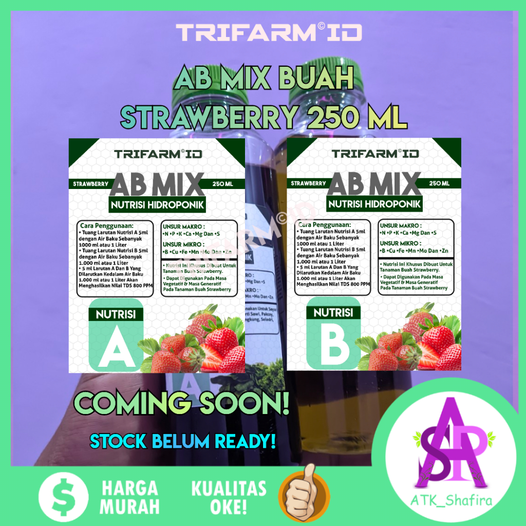 Nutrisi AB Mix Cair Hidroponik 250 Mili Liter Buah Strawberry
