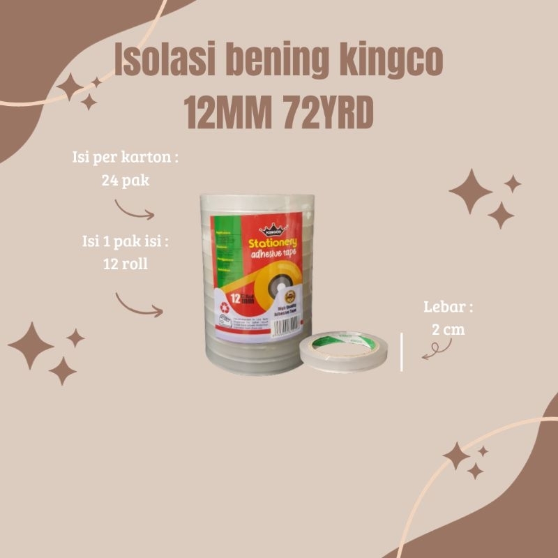 

Isolasi bening kingco 12MM isi 12 ROLL