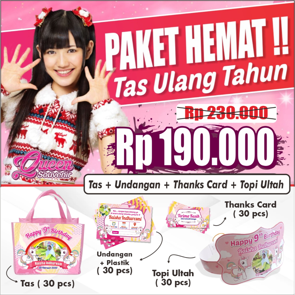 

Paket Hemat Tas Souvenir Ultah, Paket Acara Ulang Tahun Custom Murah 30 pcs