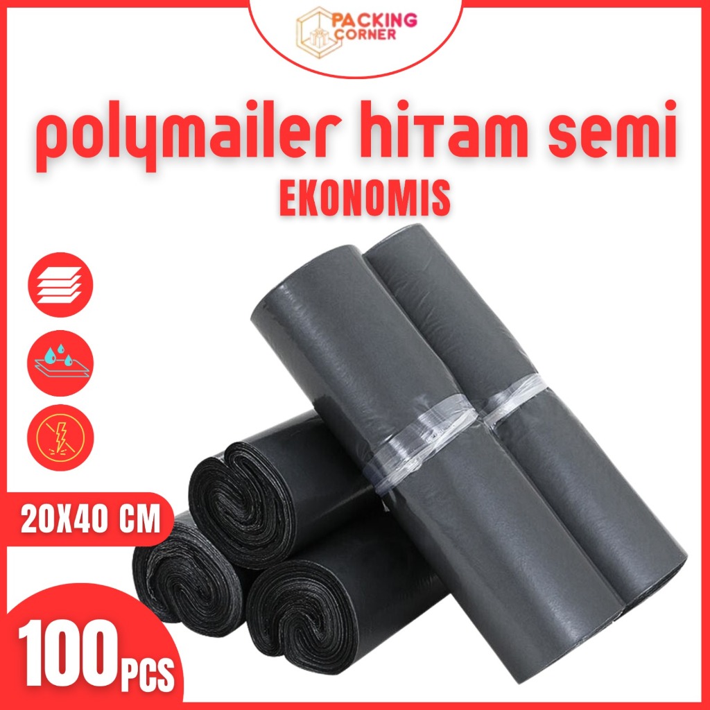 

Polymailer Hitam Ekonomis 20x40 Isi 100 Pcs Semi Glossy
