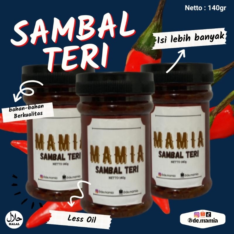 

SAMBAL TERI MAMIA 130gr / SAMBAL LESS OIL / SAMBAL TERI / SAMBAL PEDAS